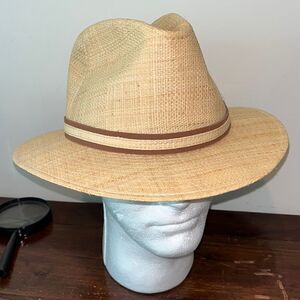 Beautiful Scala Handmade Raffia Palm Fedora Travel Golf‎ Hat S/M (6 1/2” -7 1/4)